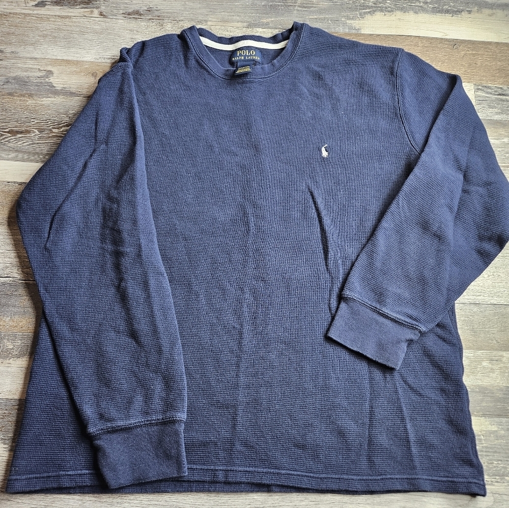 Polo Ralph Lauren 2XL Waffle Print Long Sleeve Top Mens Navy Blue